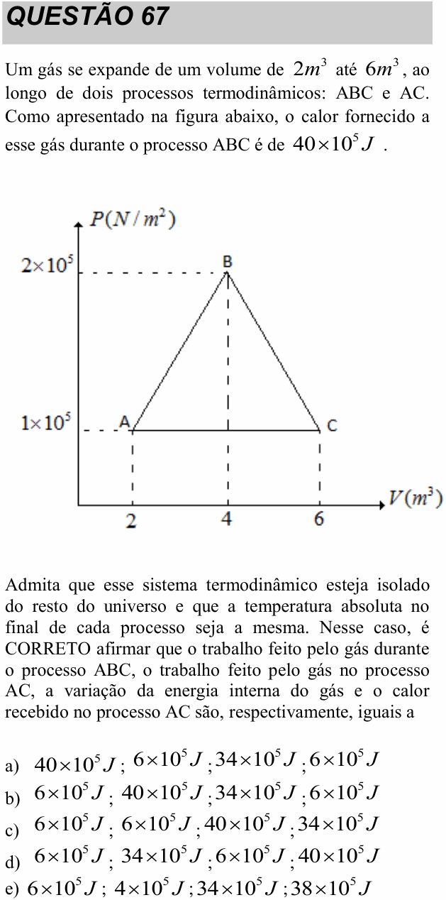 Enunciado da questão 67 de Física do UNITAU 2017 (inverno)