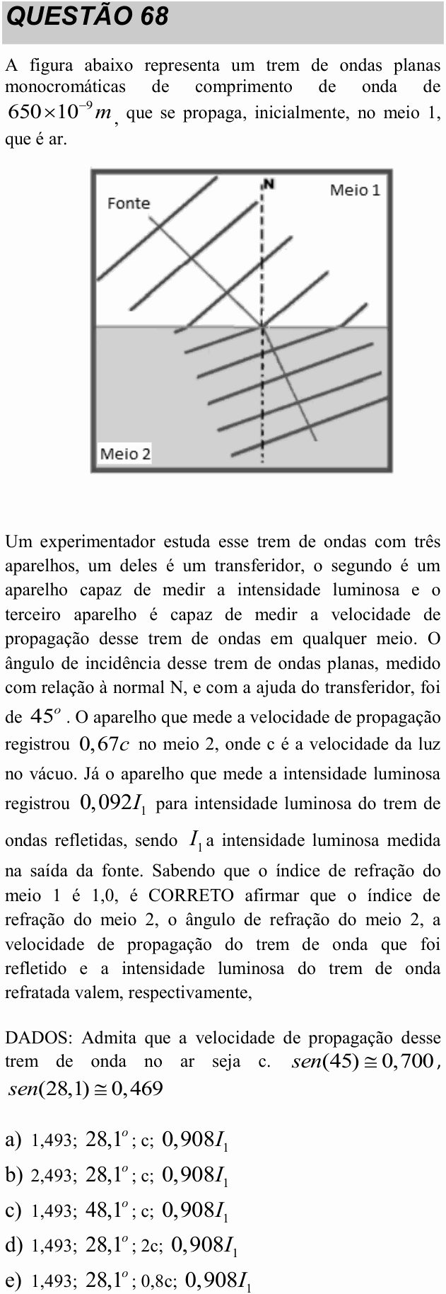 Enunciado da questão 68 de Física do UNITAU 2017 (inverno)