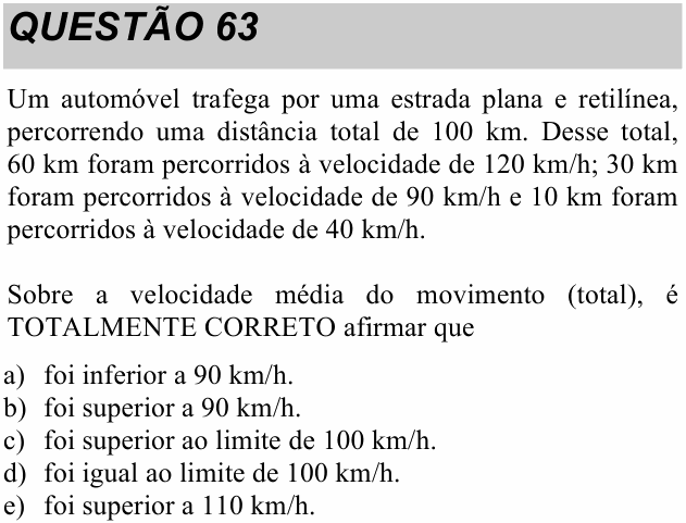 Enunciado da questão 63 de Física do UNITAU 2020 (verão)