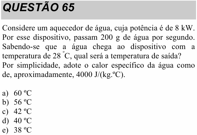Enunciado da questão 65 de Física do UNITAU 2020 (verão)