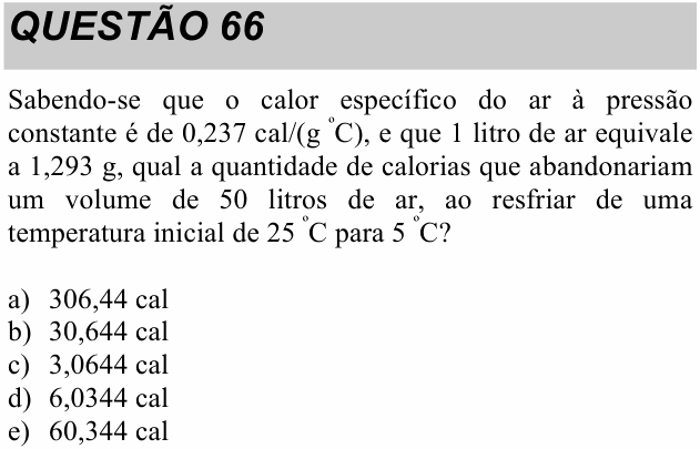 Enunciado da questão 66 de Física do UNITAU 2020 (verão)