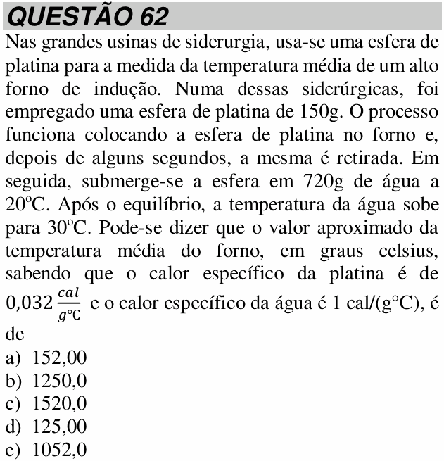 Enunciado da questão 62 de Física do UNITAU 2022 (verão)