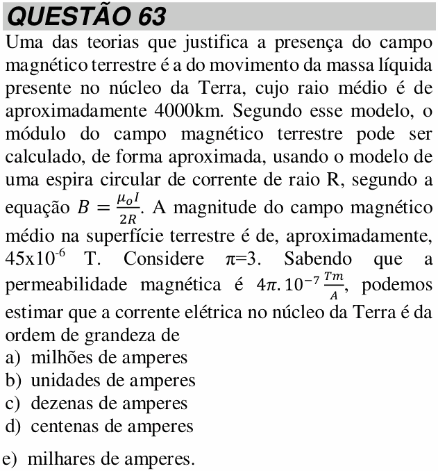Enunciado da questão 63 de Física do UNITAU 2022 (verão)