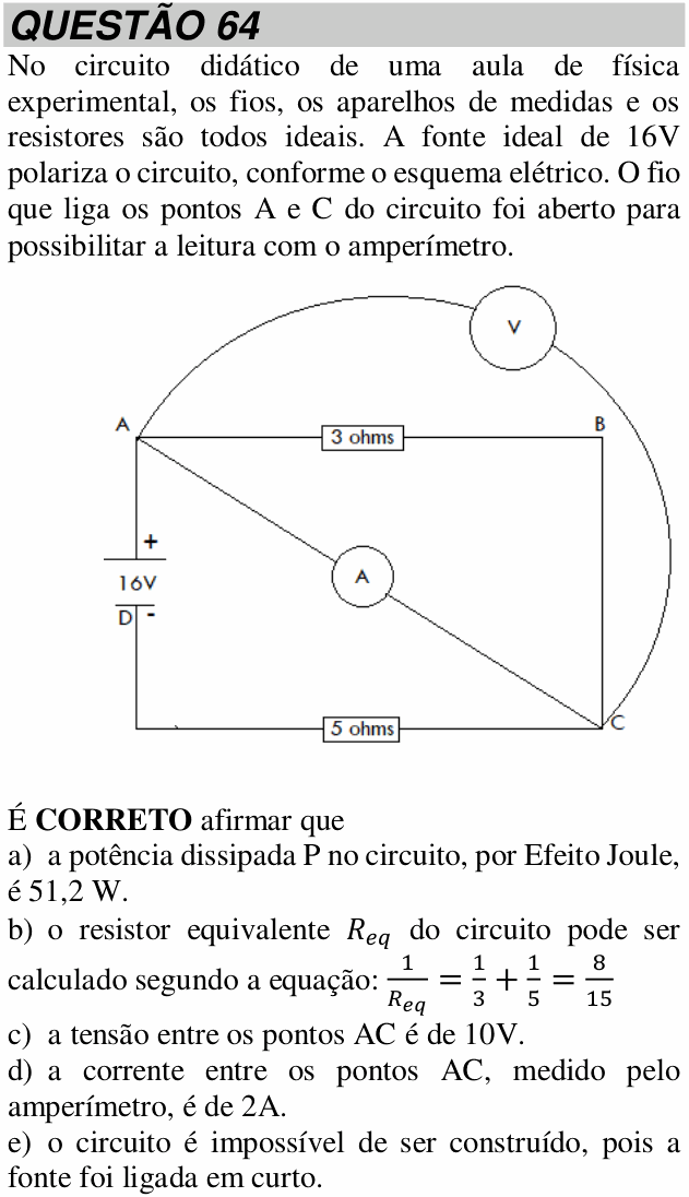 Enunciado da questão 64 de Física do UNITAU 2022 (verão)