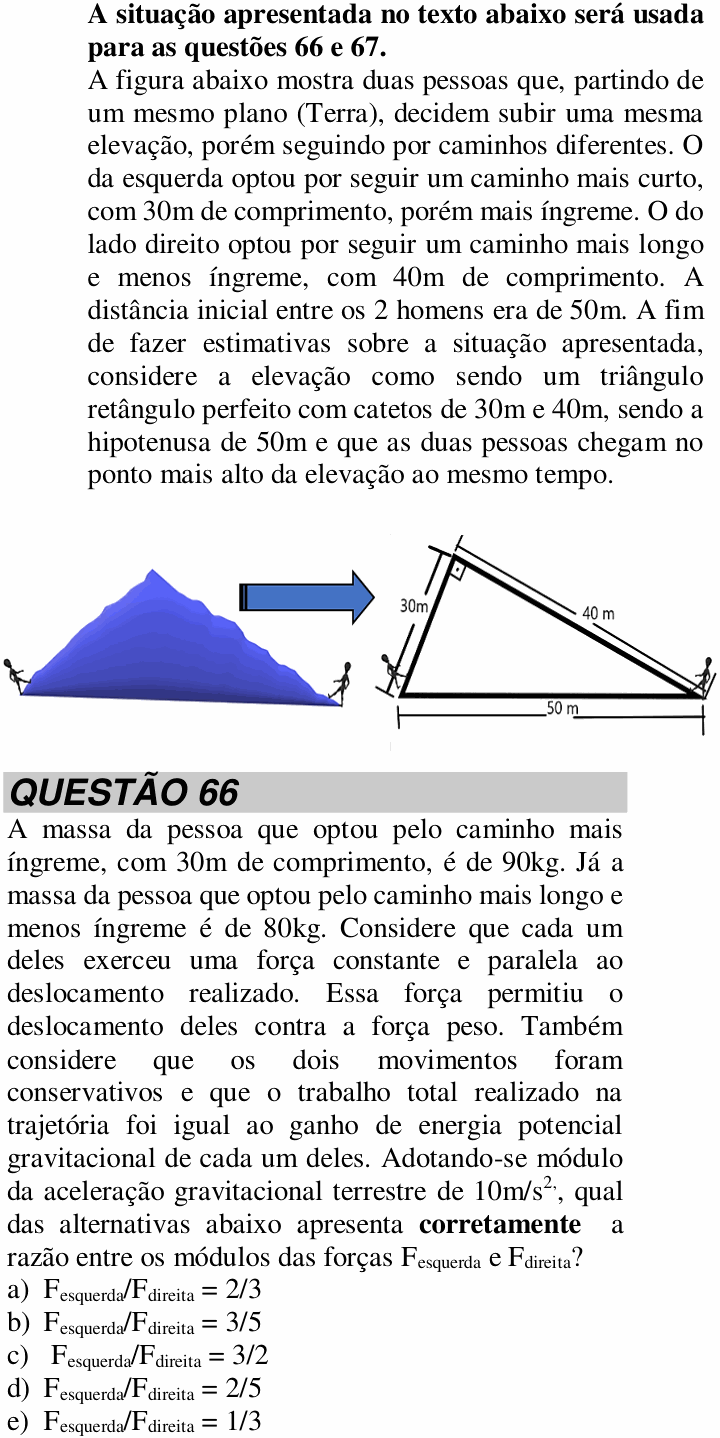Enunciado da questão 66 de Física do UNITAU 2022 (verão)