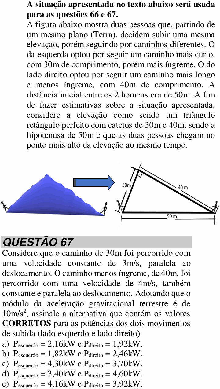 Enunciado da questão 67 de Física do UNITAU 2022 (verão)